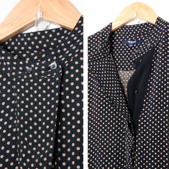 Madewell Black Cream Polka Dot 100% Viscose Long Sleeves Tunic Shirt Dress S - Picture 3 of 14